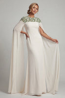 Load image into Gallery viewer, Floral Ivory Long Mermaid Round Neck Mother of the Bride Dress with Cape