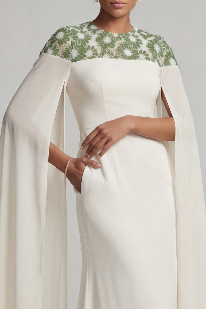 Load image into Gallery viewer, Floral Ivory Long Mermaid Round Neck Mother of the Bride Dress with Cape