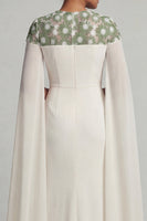 Load image into Gallery viewer, Floral Ivory Long Mermaid Round Neck Mother of the Bride Dress with Cape