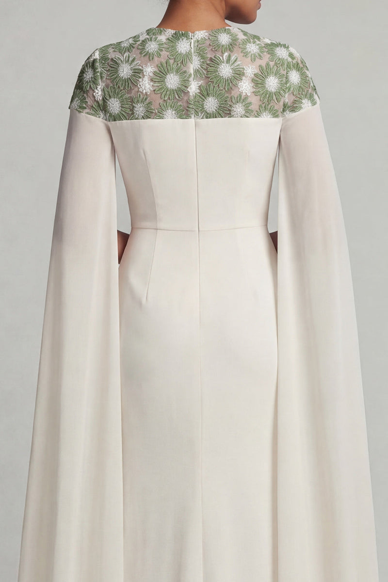 Load image into Gallery viewer, Floral Ivory Long Mermaid Round Neck Mother of the Bride Dress with Cape