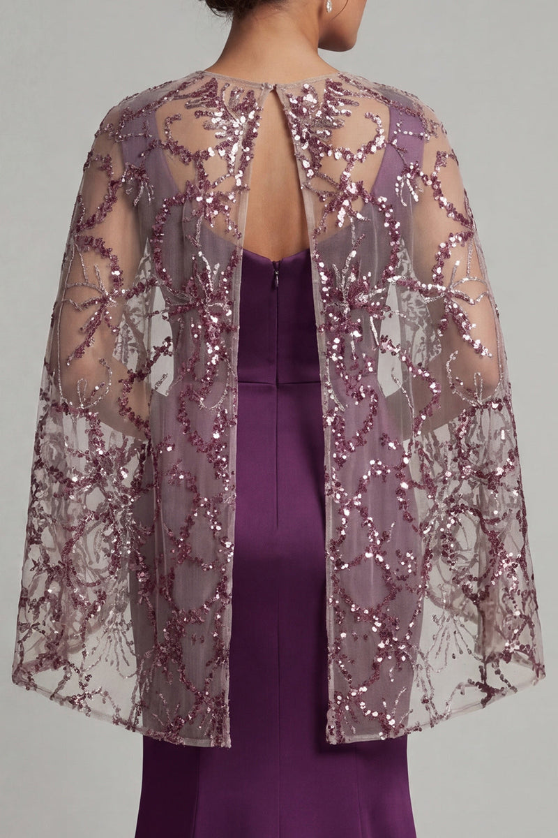 Load image into Gallery viewer, Mermaid Floral Sparkly Dark Purple Long Mother of the Bride Dress with Cape