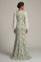 Load image into Gallery viewer, Mermaid Floral Long Sleeves Green Mother of the Bride Dress with Slit