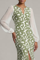 Load image into Gallery viewer, Mermaid Floral Long Sleeves Green Mother of the Bride Dress with Slit
