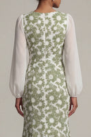 Load image into Gallery viewer, Mermaid Floral Long Sleeves Green Mother of the Bride Dress with Slit