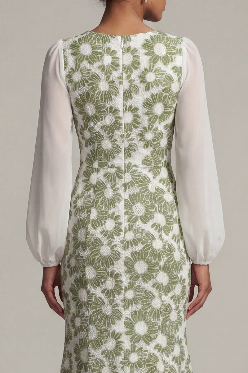 Load image into Gallery viewer, Mermaid Floral Long Sleeves Green Mother of the Bride Dress with Slit