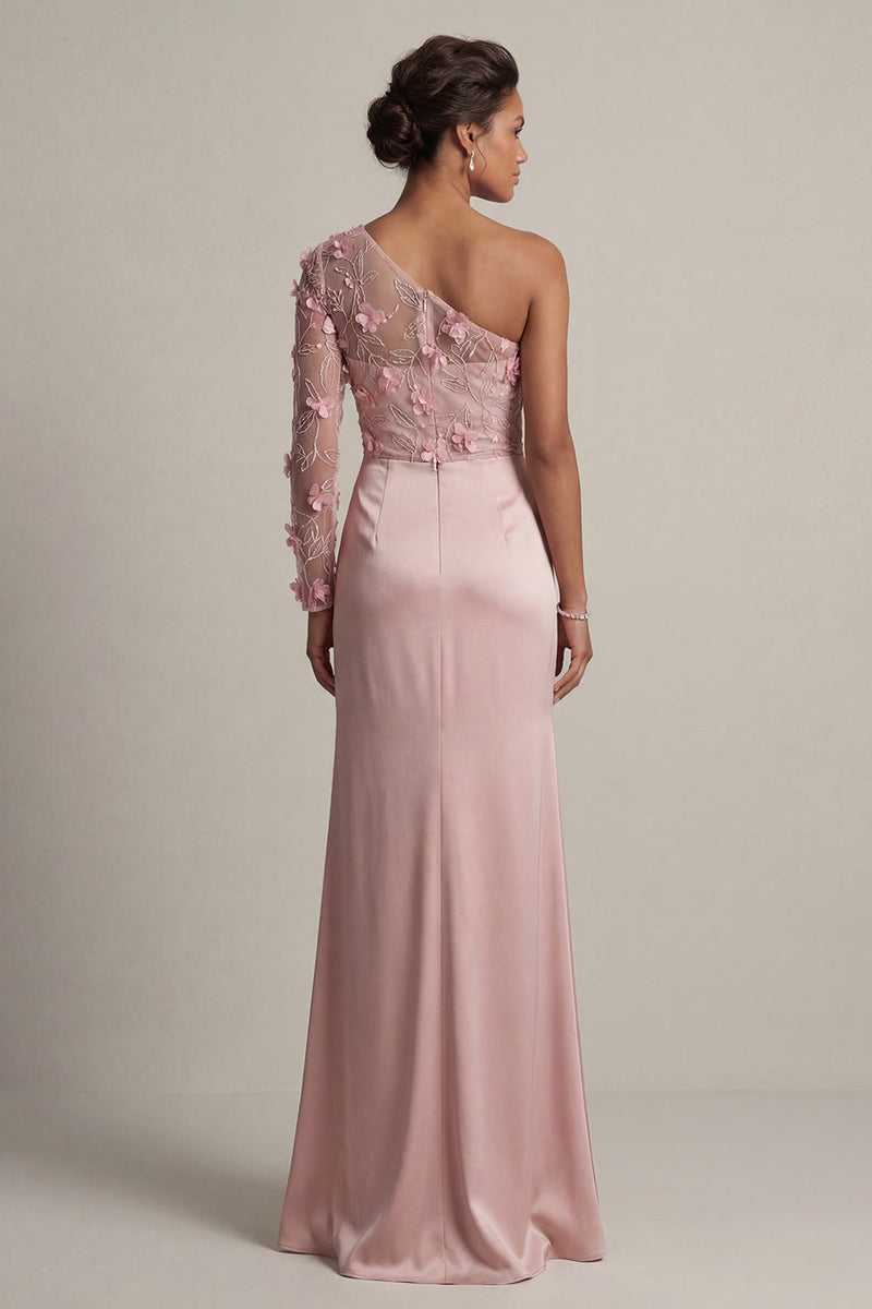 Load image into Gallery viewer, Dusty Rose Mermaid Ruched Floral Long Mother of the Bride Dress with Slit