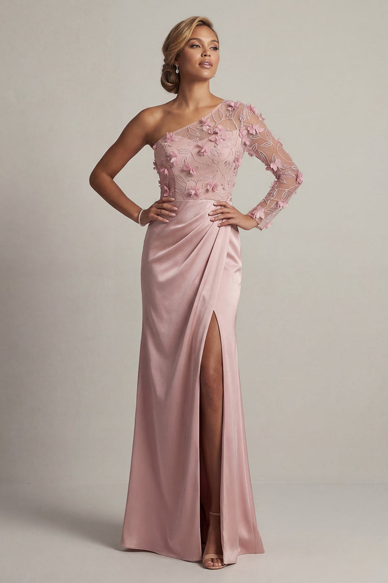 Load image into Gallery viewer, Dusty Rose Mermaid Ruched Floral Long Mother of the Bride Dress with Slit