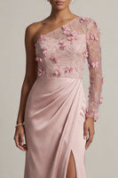 Load image into Gallery viewer, Dusty Rose Mermaid Ruched Floral Long Mother of the Bride Dress with Slit