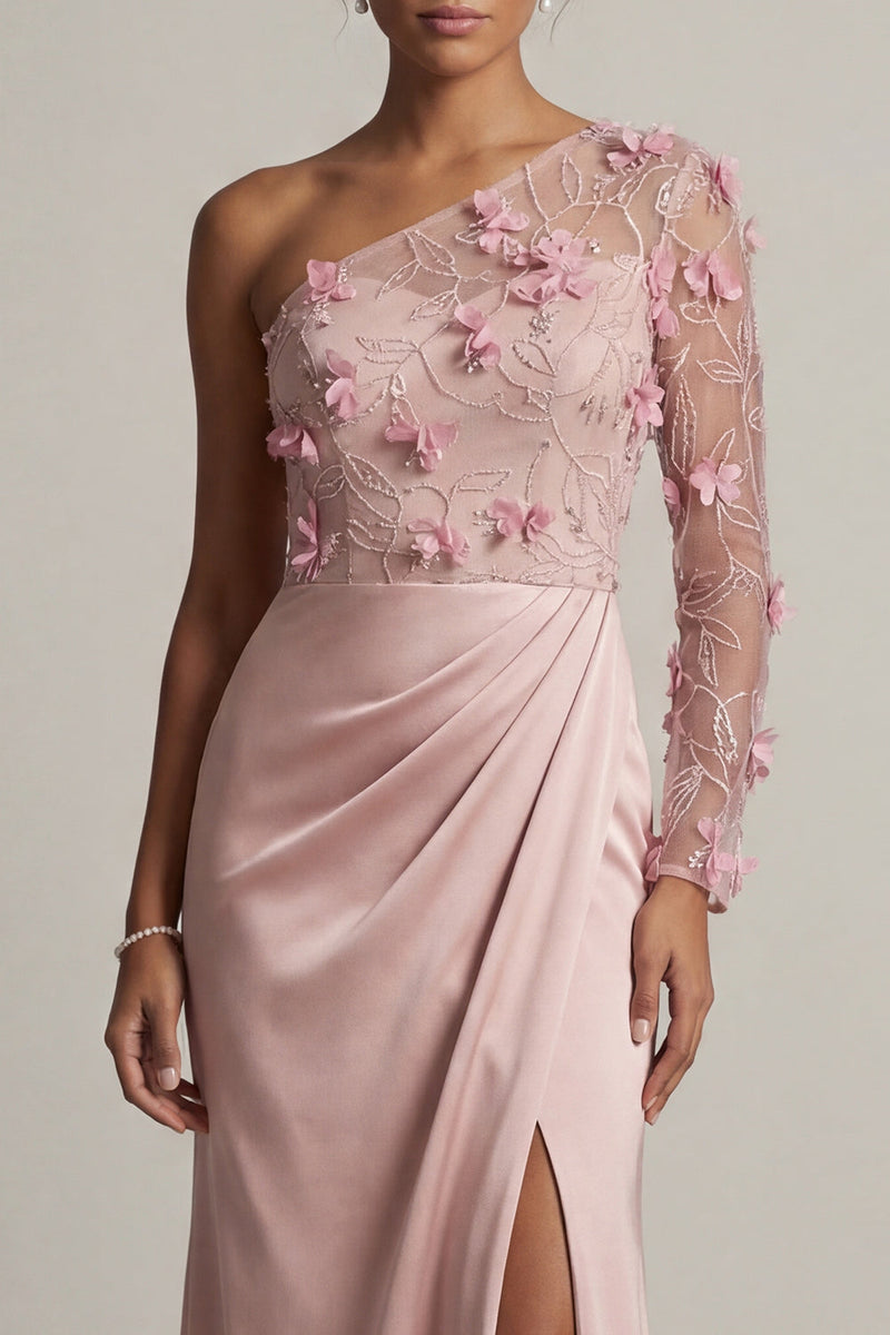 Load image into Gallery viewer, Dusty Rose Mermaid Ruched Floral Long Mother of the Bride Dress with Slit