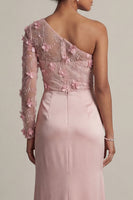 Load image into Gallery viewer, Dusty Rose Mermaid Ruched Floral Long Mother of the Bride Dress with Slit
