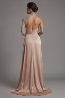 Load image into Gallery viewer, Floral Long Sheath Ruched Champagne Mother of the Bride Dress with Side Cape