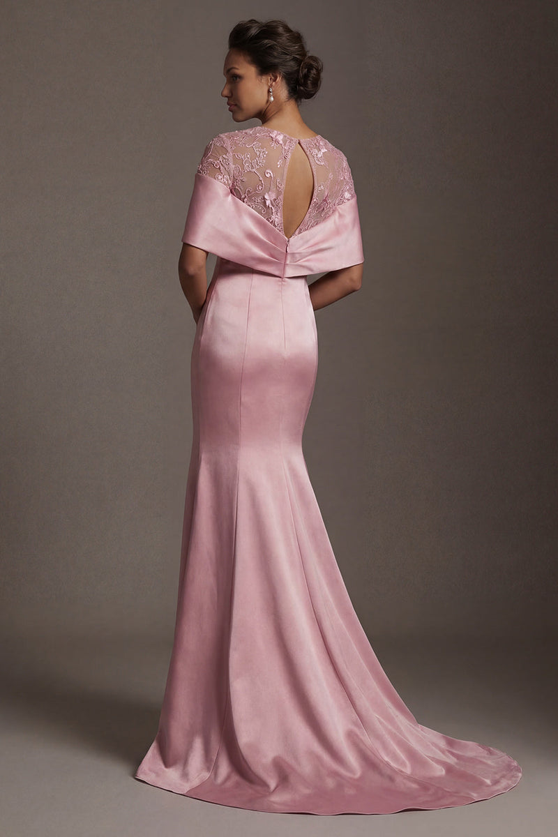 Load image into Gallery viewer, Mermaid Floral Pink Round Neck Long Mother of the Bride Dress