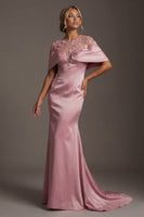 Load image into Gallery viewer, Mermaid Floral Pink Round Neck Long Mother of the Bride Dress
