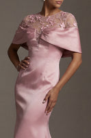 Load image into Gallery viewer, Mermaid Floral Pink Round Neck Long Mother of the Bride Dress