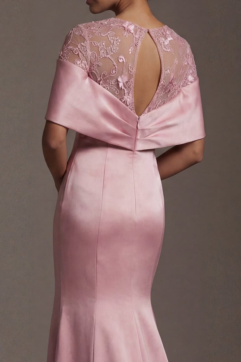 Load image into Gallery viewer, Mermaid Floral Pink Round Neck Long Mother of the Bride Dress