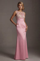 Load image into Gallery viewer, Pink Mermaid Floral Long Mother of the Bride Dress with Pocket
