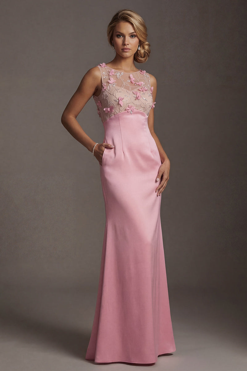 Load image into Gallery viewer, Pink Mermaid Floral Long Mother of the Bride Dress with Pocket