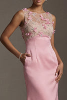 Load image into Gallery viewer, Pink Mermaid Floral Long Mother of the Bride Dress with Pocket