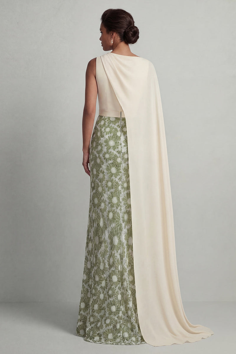Load image into Gallery viewer, Green Mermaid Floral Long Mother of the Bride Dress with Side Cape