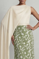 Load image into Gallery viewer, Green Mermaid Floral Long Mother of the Bride Dress with Side Cape