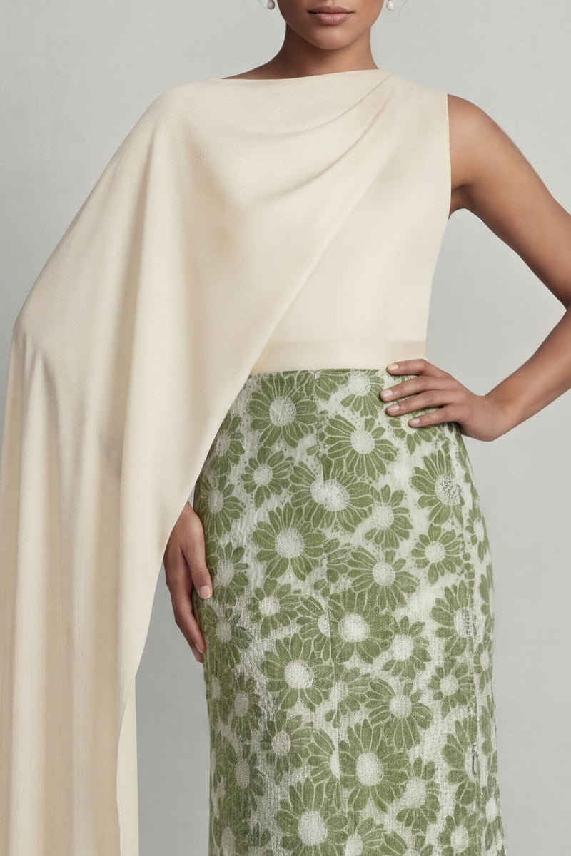 Load image into Gallery viewer, Green Mermaid Floral Long Mother of the Bride Dress with Side Cape