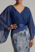 Load image into Gallery viewer, Sparkly Navy Flare Sleeves Mermaid Long Beaded Mother of the Bride Dress