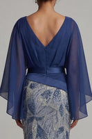 Load image into Gallery viewer, Sparkly Navy Flare Sleeves Mermaid Long Beaded Mother of the Bride Dress