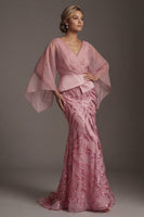 Load image into Gallery viewer, Flare Sleeves Long Sparkly Pink Sequin Mermaid Mother of the Bride Dress