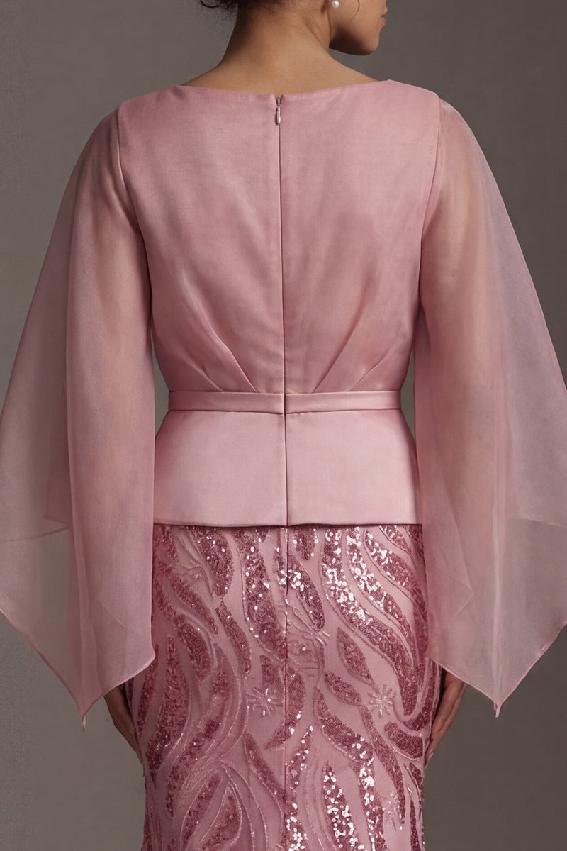 Load image into Gallery viewer, Flare Sleeves Long Sparkly Pink Sequin Mermaid Mother of the Bride Dress