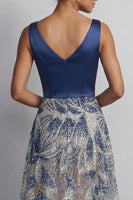 Load image into Gallery viewer, A Line Sparkly Navy Beaded Long Mother of the Bride Dress with Bow