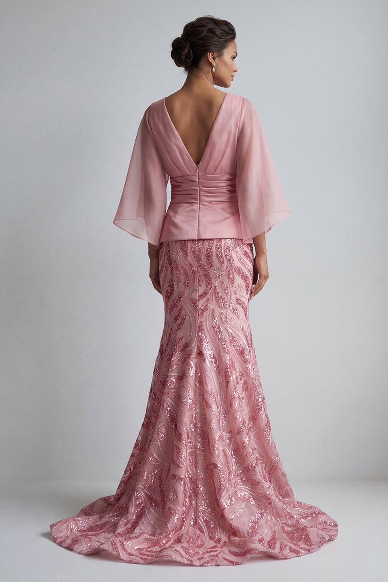 Load image into Gallery viewer, Mermaid Long Sparkly Sequin Pink Ruched Mother of the Bride Dress