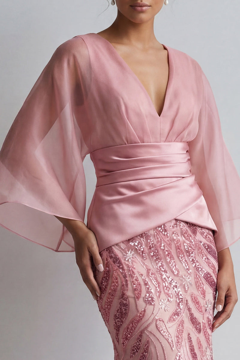 Load image into Gallery viewer, Mermaid Long Sparkly Sequin Pink Ruched Mother of the Bride Dress