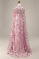 Load image into Gallery viewer, Mermaid Floral Long Pink Ruched Mother of the Bride Dress with Cape