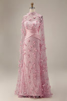 Load image into Gallery viewer, Mermaid Floral Long Pink Ruched Mother of the Bride Dress with Cape