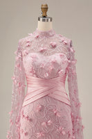Load image into Gallery viewer, Mermaid Floral Long Pink Ruched Mother of the Bride Dress with Cape