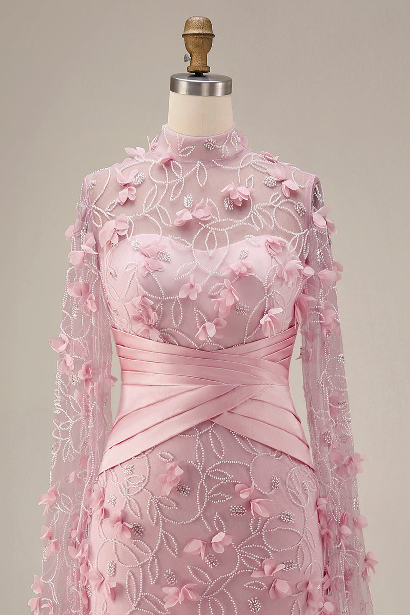 Load image into Gallery viewer, Mermaid Floral Long Pink Ruched Mother of the Bride Dress with Cape