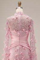 Load image into Gallery viewer, Mermaid Floral Long Pink Ruched Mother of the Bride Dress with Cape