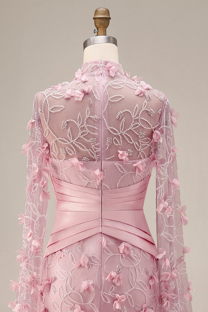 Load image into Gallery viewer, Mermaid Floral Long Pink Ruched Mother of the Bride Dress with Cape