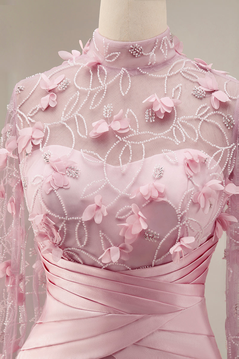 Load image into Gallery viewer, Mermaid Floral Long Pink Ruched Mother of the Bride Dress with Cape