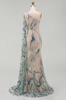 Load image into Gallery viewer, Blue Long Mermaid Sparkly Light Beaded Mother of the Bride Dress with Side Cape