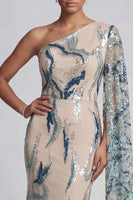 Load image into Gallery viewer, Blue Long Mermaid Sparkly Light Beaded Mother of the Bride Dress with Side Cape