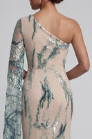 Load image into Gallery viewer, Blue Long Mermaid Sparkly Light Beaded Mother of the Bride Dress with Side Cape