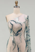 Load image into Gallery viewer, Blue Long Mermaid Sparkly Light Beaded Mother of the Bride Dress with Side Cape