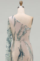 Load image into Gallery viewer, Blue Long Mermaid Sparkly Light Beaded Mother of the Bride Dress with Side Cape