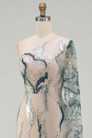 Load image into Gallery viewer, Blue Long Mermaid Sparkly Light Beaded Mother of the Bride Dress with Side Cape