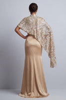 Load image into Gallery viewer, Sparkly Champagne Mermaid Long Beaded Mother of the Bride Dress with Cape