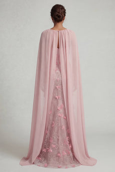 Pink Strapless Mermaid Long Ruched Floral Mother of the Bride Dress with Shawl