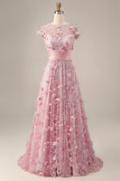 Load image into Gallery viewer, A Line Pink Floral Long Short Sleeves Mother of the Bride Dress