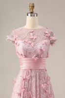 Load image into Gallery viewer, A Line Pink Floral Long Short Sleeves Mother of the Bride Dress