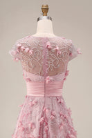 Load image into Gallery viewer, A Line Pink Floral Long Short Sleeves Mother of the Bride Dress